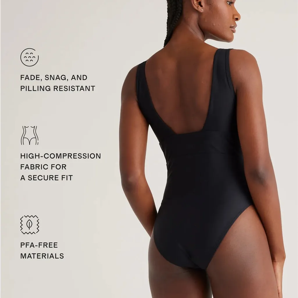 NWT Quince Black Women’s Italian Plunge One-Piece Swimsuit Sz S - Image 4