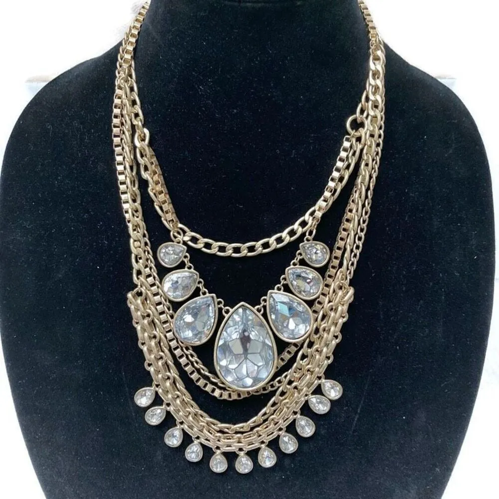 Kenneth Cole NY Crackle Glass Runway Necklace multichain draped chunky Mob Wife Gold - Image 2