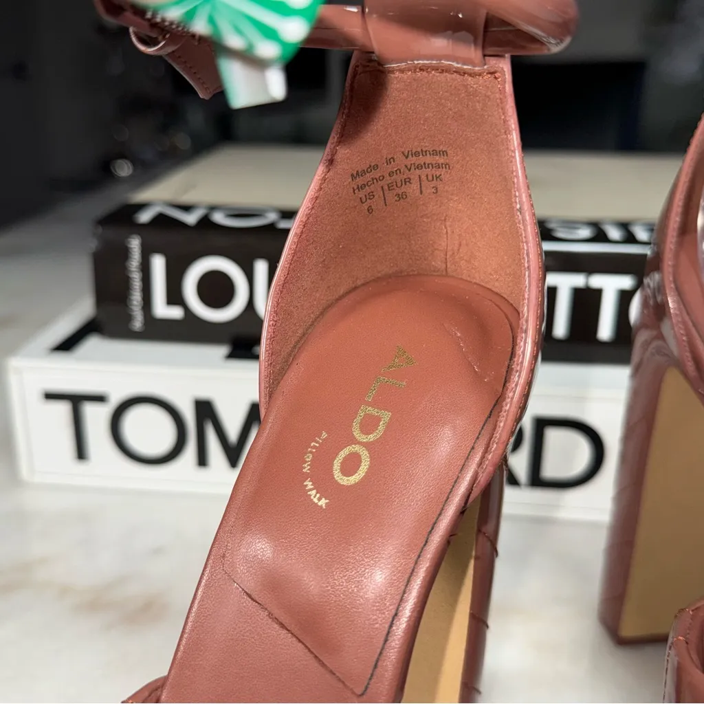 New ALDO Milena Mauve Quilted Patent Pillow Platform Heels Ankle Strap Womens 6 - Image 9