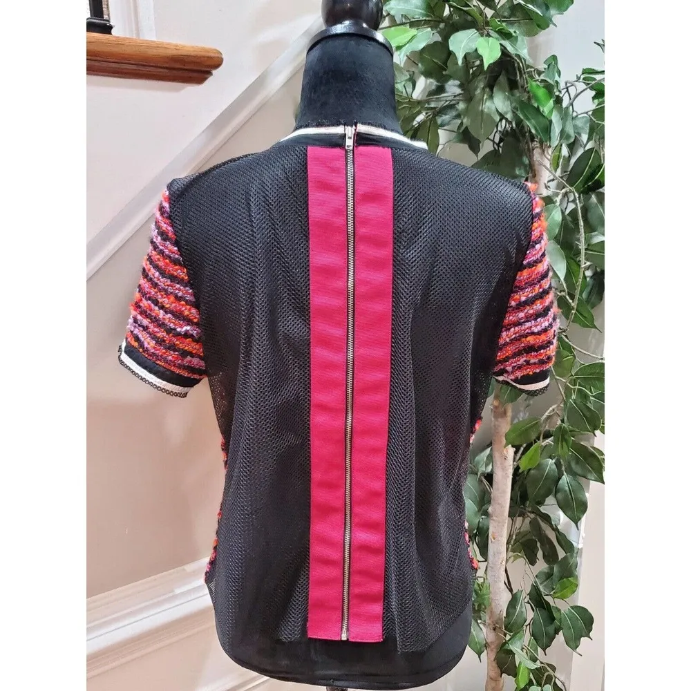 ASOS Womens Multicolor Striped Acrylic Short Sleeve Round Neck Top Blouse 10 - Image 6