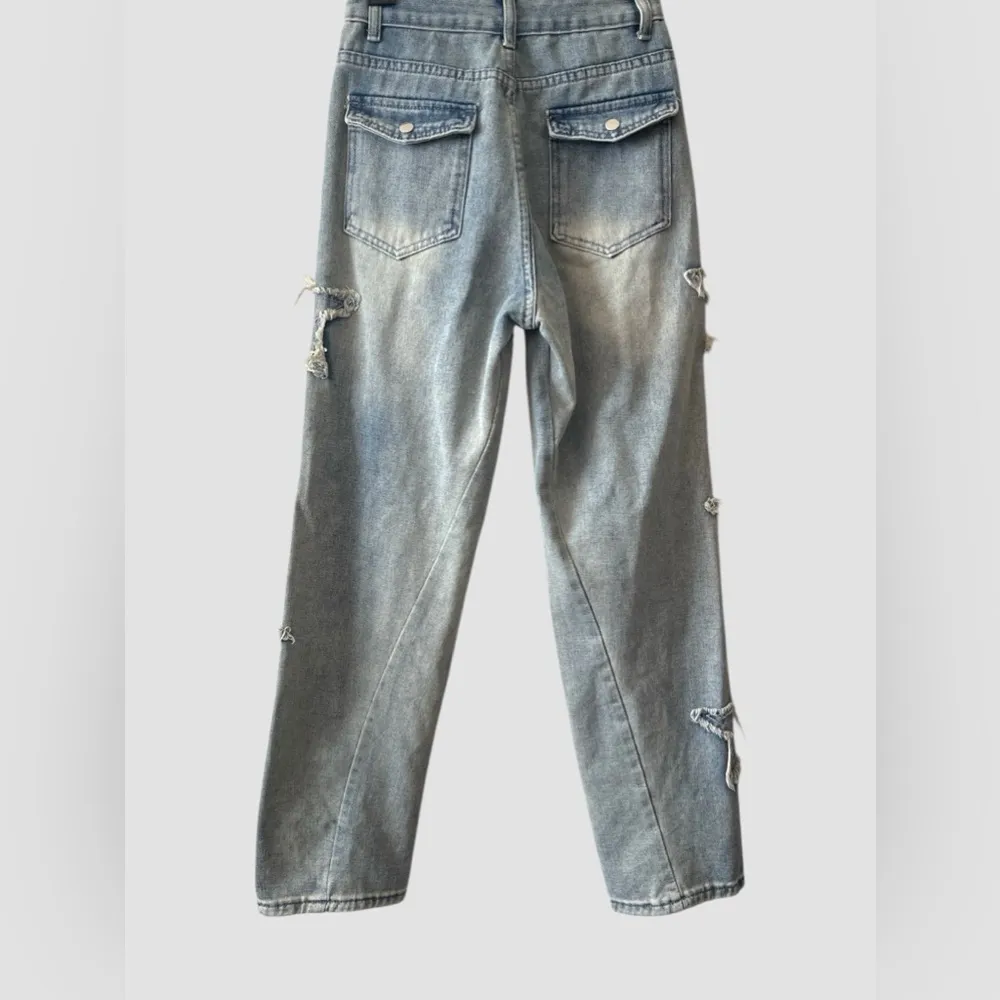 Women Loose Fit Boyfriend Jeans Baggy Y2K Straight Leg Star Patchwork Size Small - Image 8