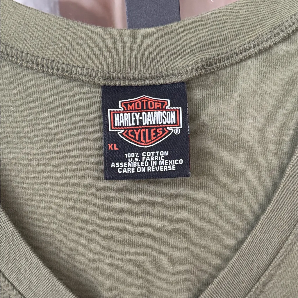 Vintage 2004 Harley Davidson Y2K butterfly baby tank top vneck olive muscle tee Orange Size XL - Image 4