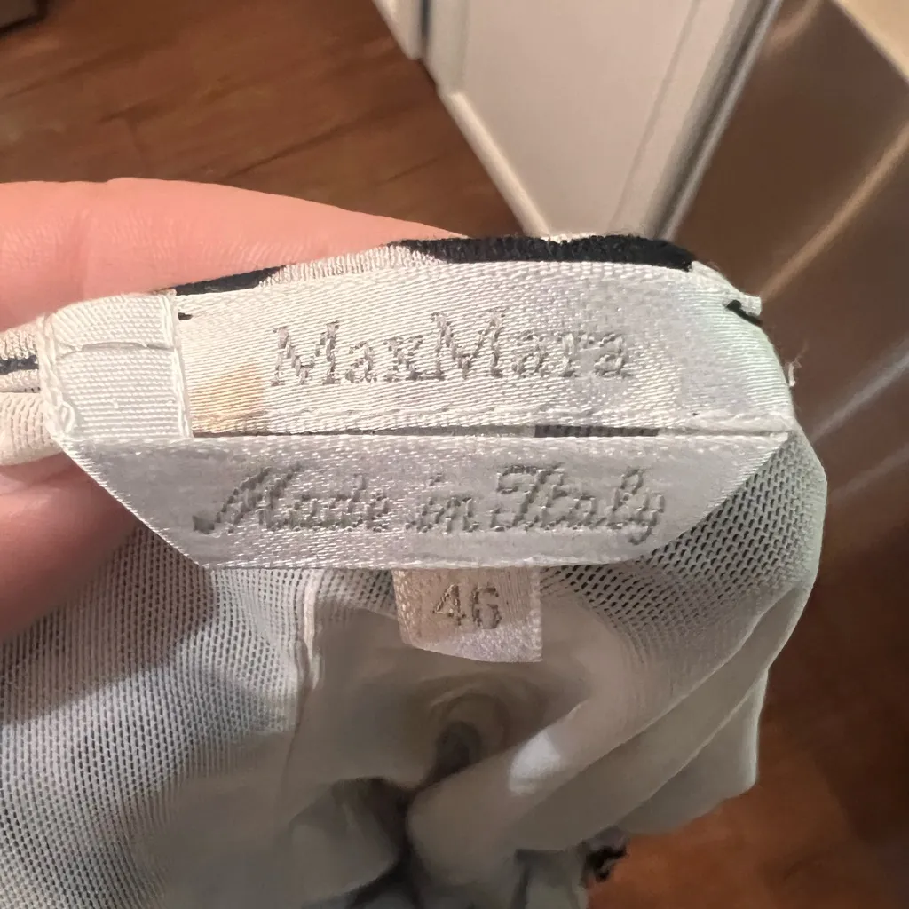 Max Mara Sleeveless Midi Dress Faux Wrap Top Black Cream Red Size 46 or US 12 - Image 12