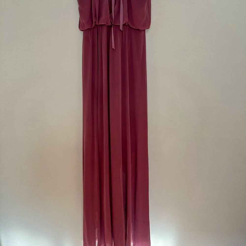 David's Bridal Bridesmaid Dress F19740 Chianti 2 High Low Hemline - Image 6