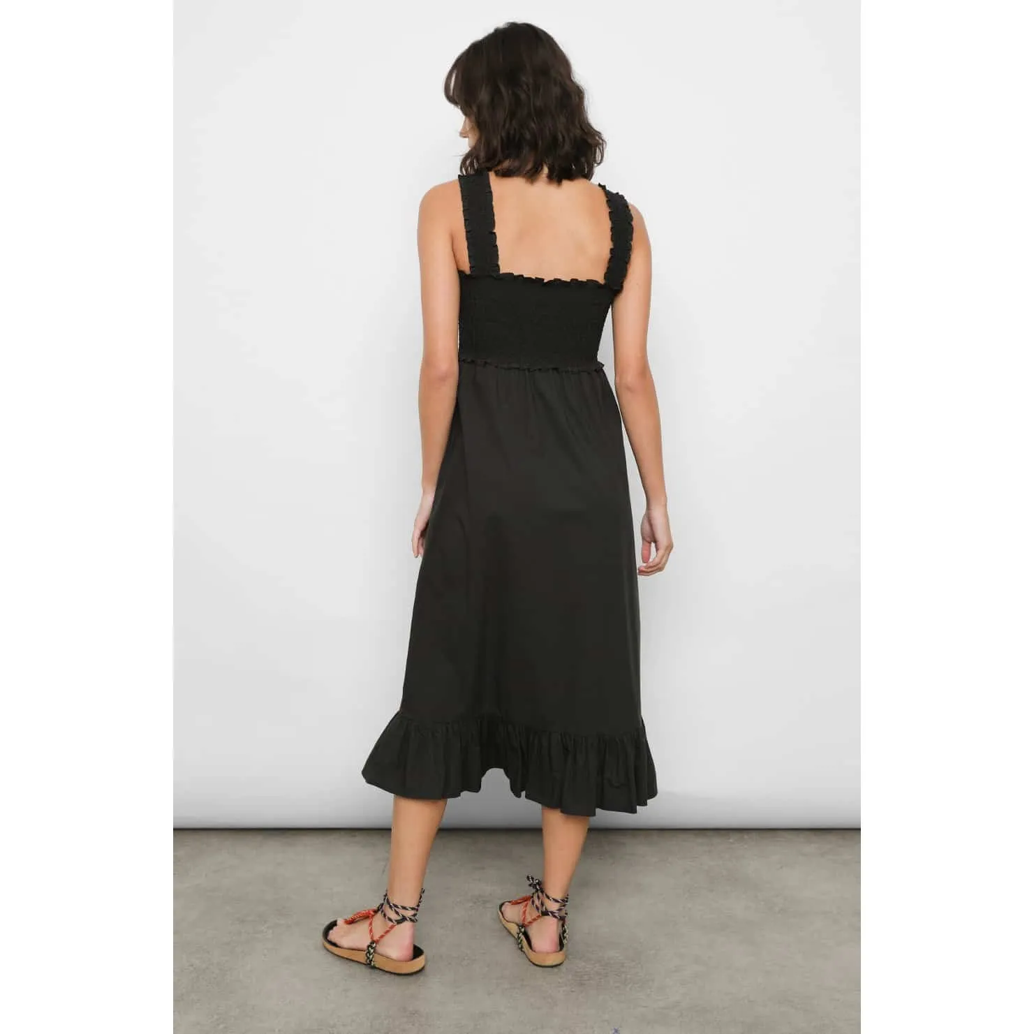 RAILS Black Rumi Sleeveless Eyelet Smocked Ruffled Midi Hem Tank Sundress Small - Image 3