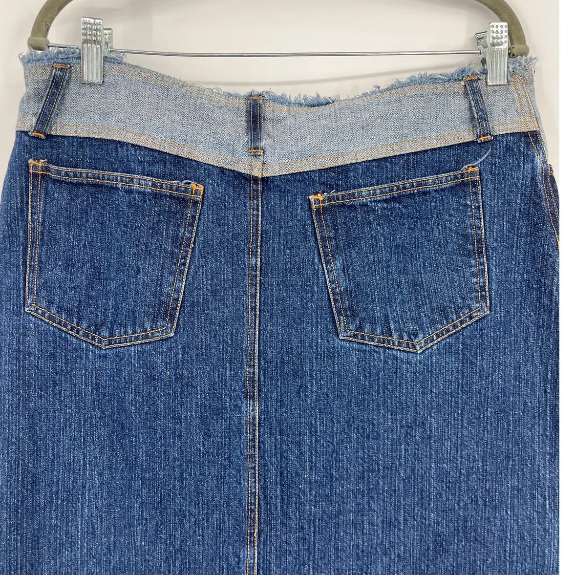 Vtg 90s Bill Blass Denim Midi Skirt Sz 14P Fray Normcore Y2K Classic Old Money Blue - Image 9