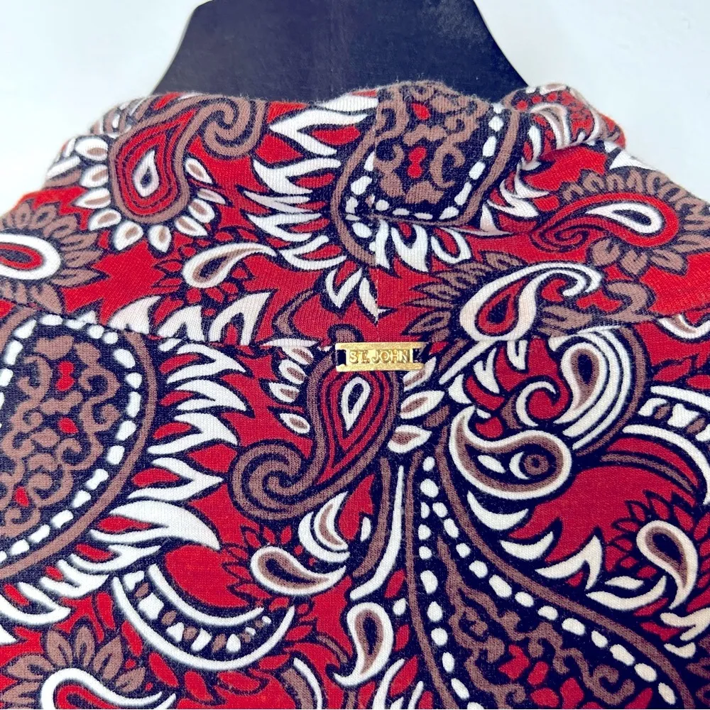St. John Rust Paisley Mockneck Turtleneck Blouse Size P - Image 6