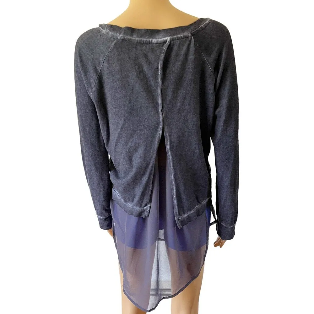 Casual Corner Pale Blue Layered Knit Chffon Pullover Long Sleeve Shirt Sz Large - Image 3