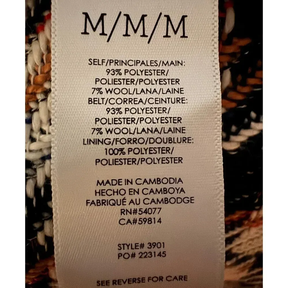 Cabi Regency Coat Wool bled plaid tie waist M ffringe hem detail Fall chic - Image 8