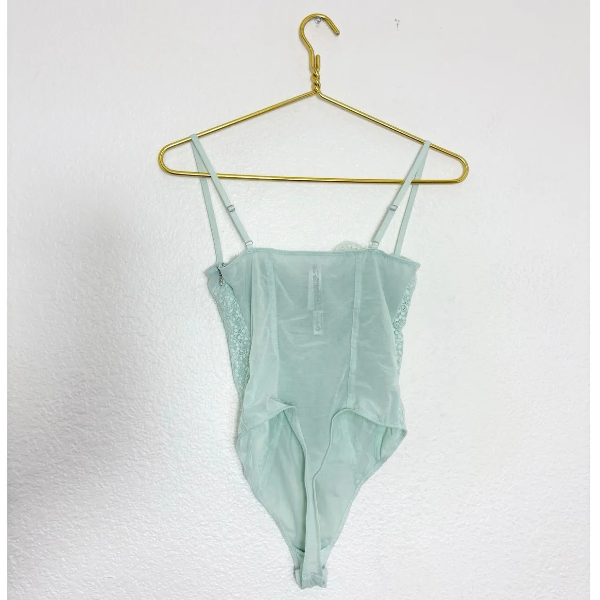 Urban Outfitters Out From Under Modern Love Lace Corset Bodysuit Size Small Mint - Image 11