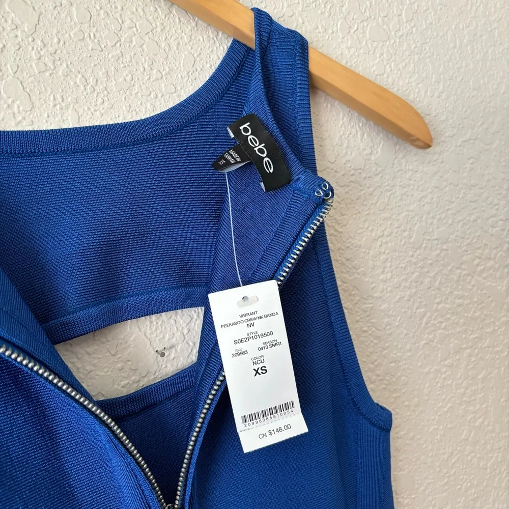 Bebe Peekaboo Crew neck Bodycon Bandage Royal Blue Dress XS - Image 4