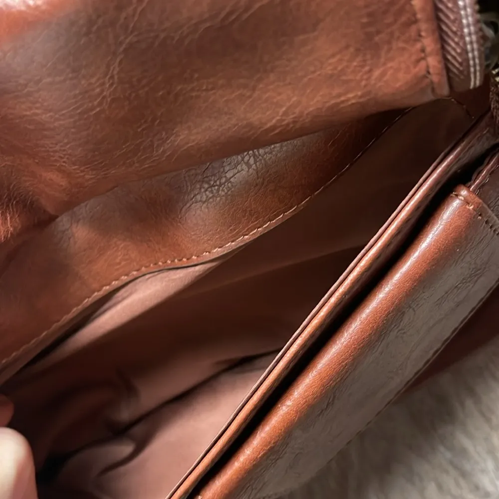 Faux Leather Large Quilted Crossbody Bag Brown - Image 10