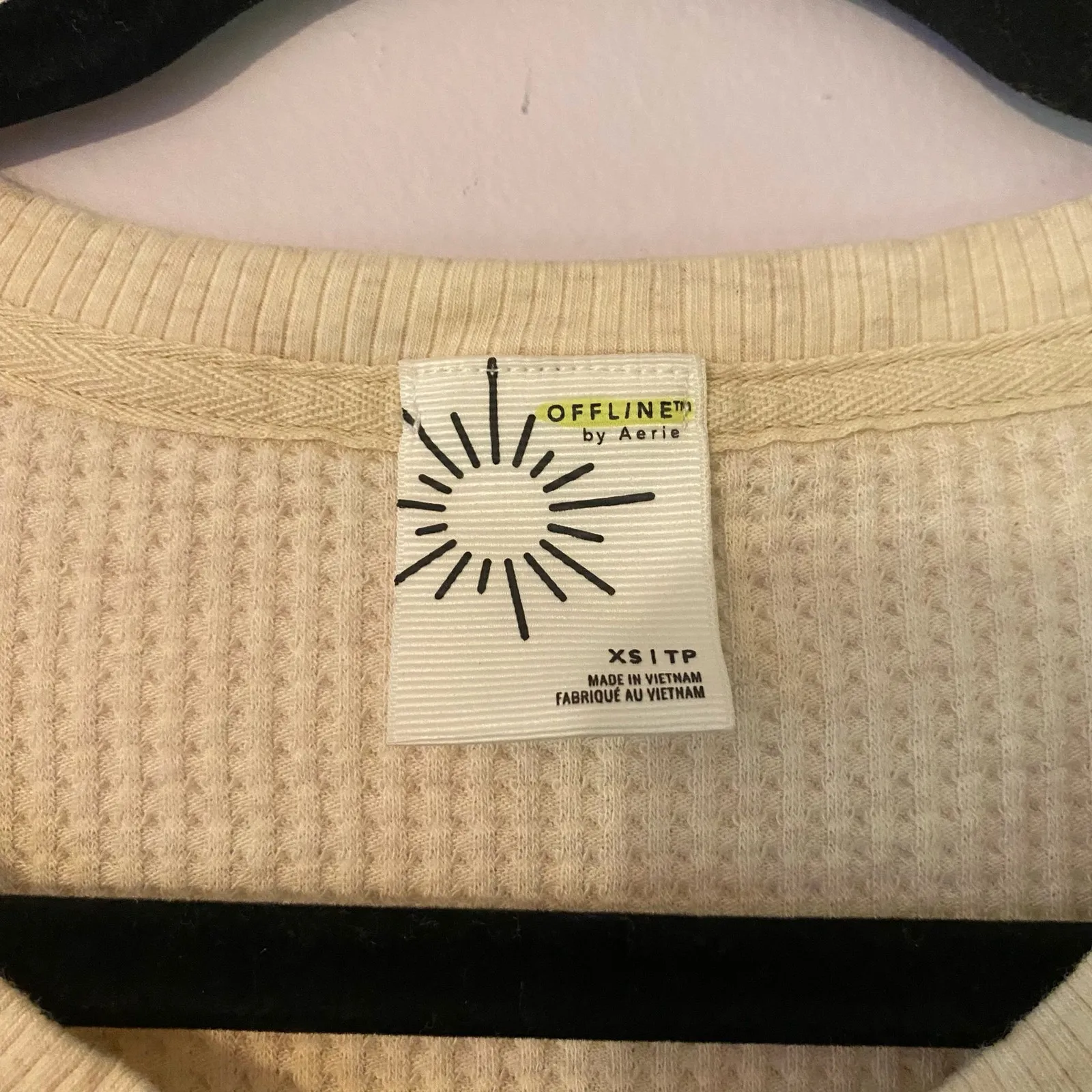 Offline by Aerie Cream Thermal Happy Long Sleeve Shirt Lounge Women's size XS - Image 2