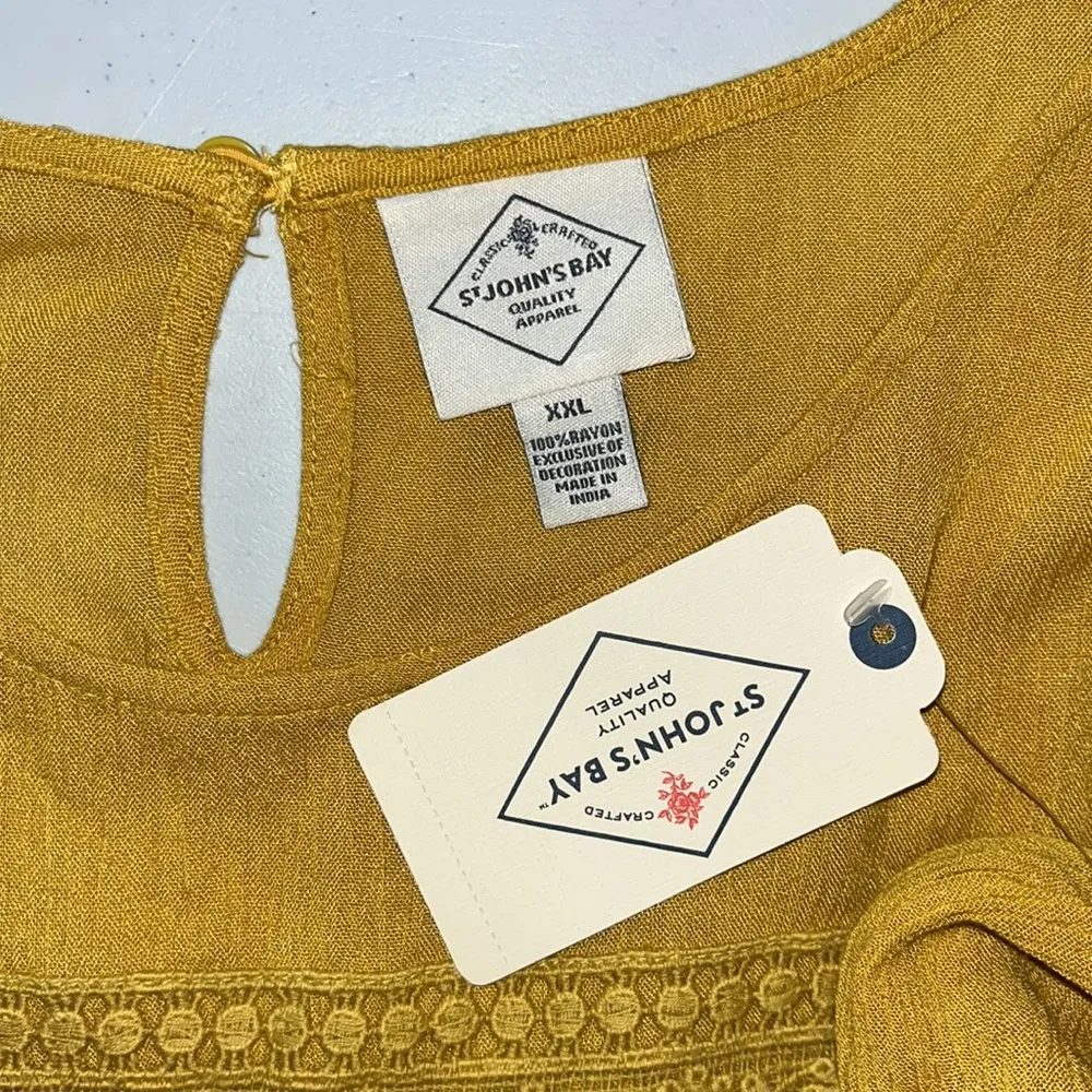 St. John’s Bay NWT Size XXL Exotic Honey Yellow Boho Crochet Lace Peasant Blouse - Image 5
