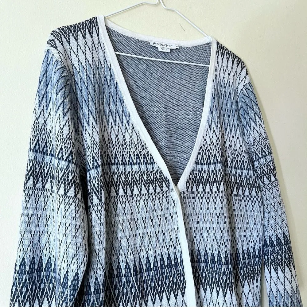 Pendleton one button Cardigan Linen Cotton Size XL Argyle Diamond Pattern - Image 3