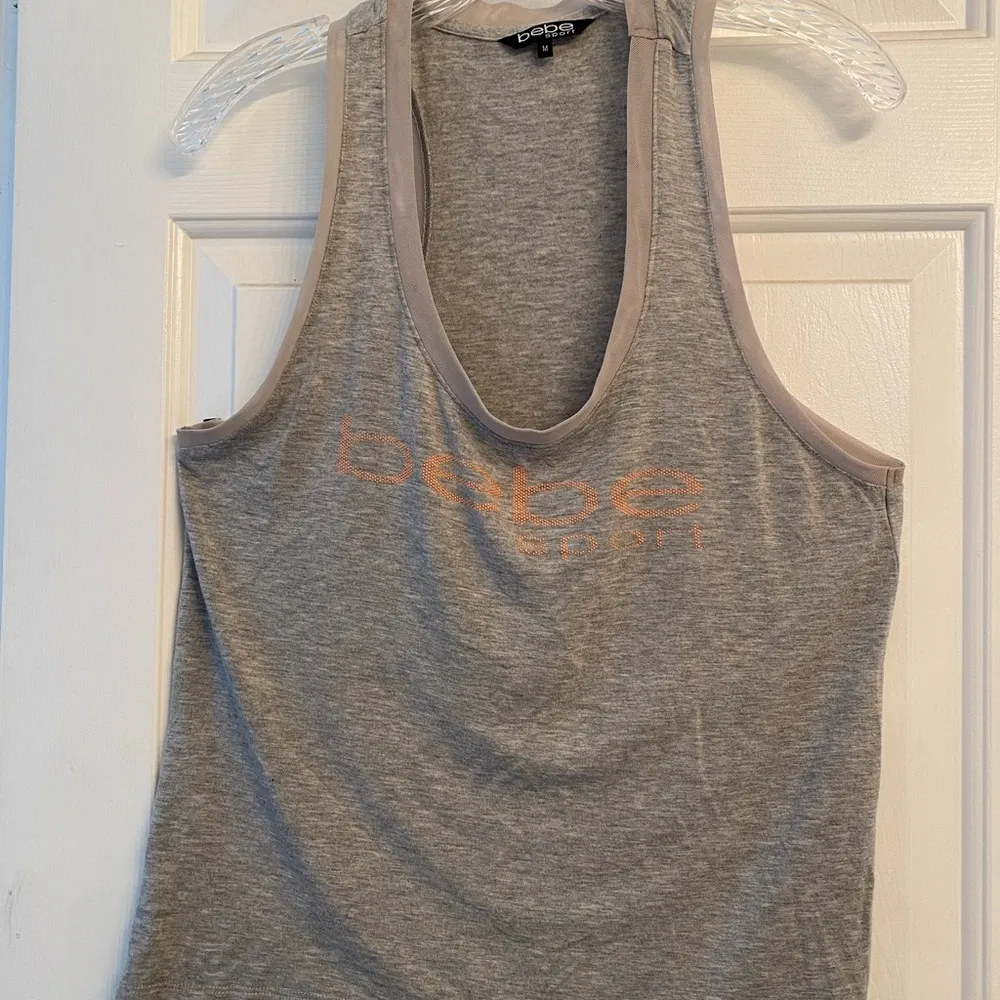 Bebe Sport Racerback Gray Logo Tank M - Image 5