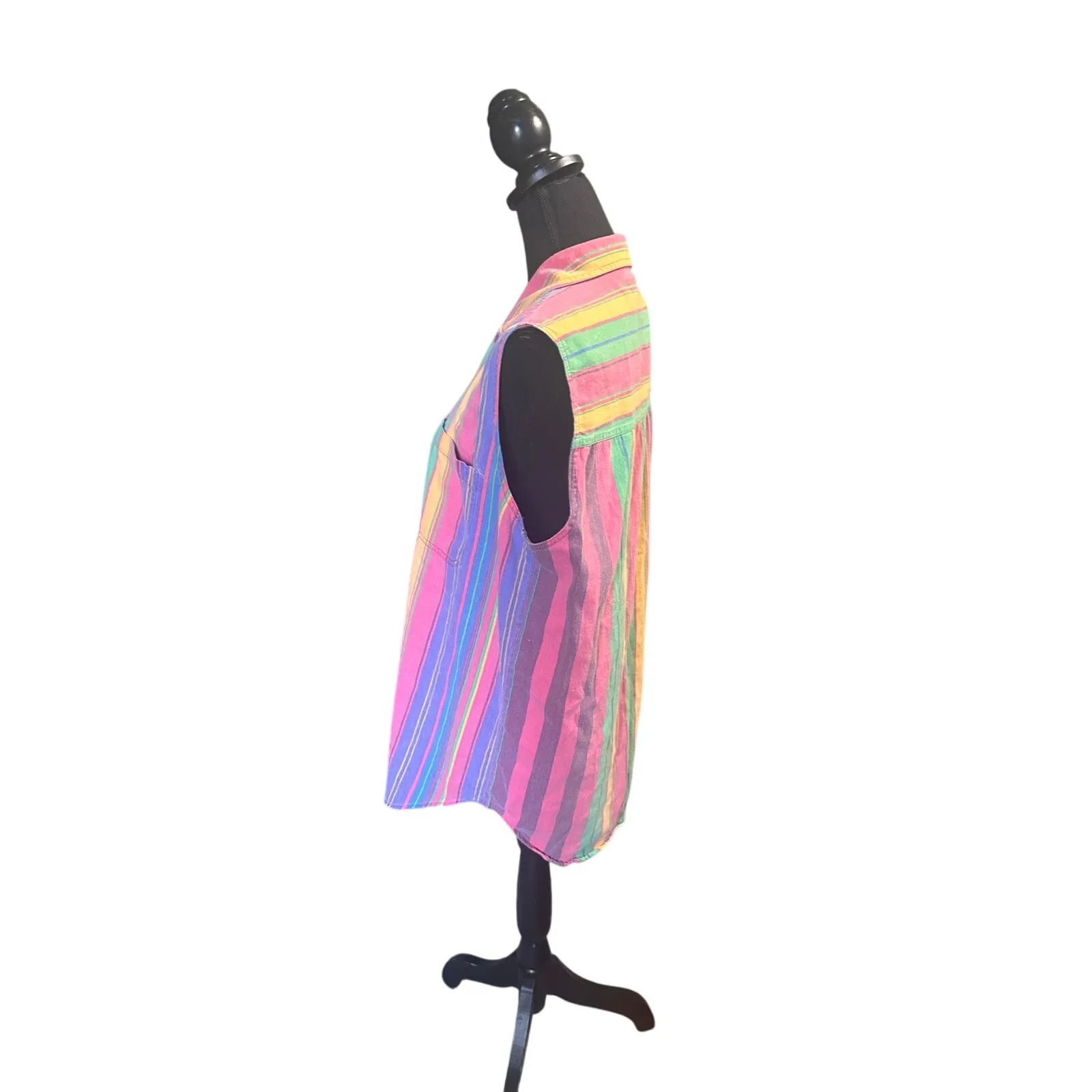 Rosettes Vibrant Multi-Colored Vertical Striped Button-Down Shirt Bold & Playful - Image 4