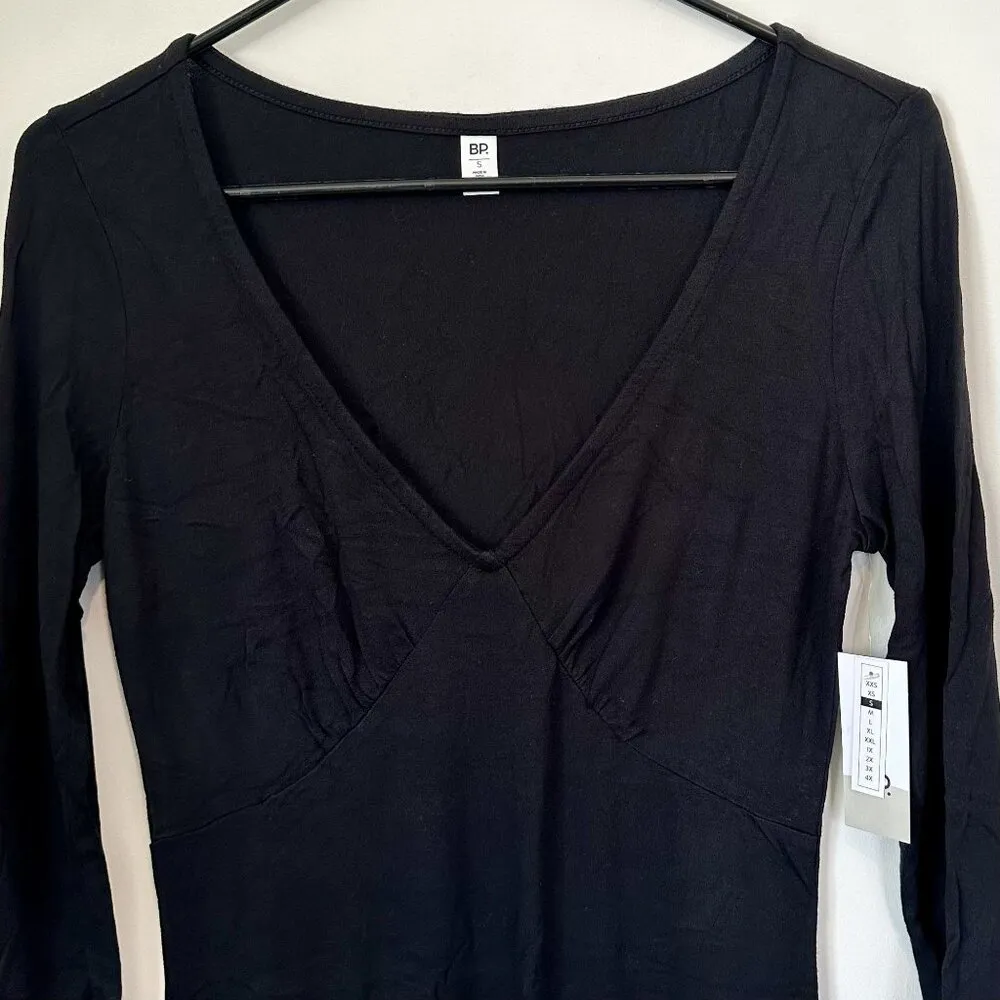 NWT bp Black Long Sleeve V-Neck Sustainable Dress - Size: S - Image 3
