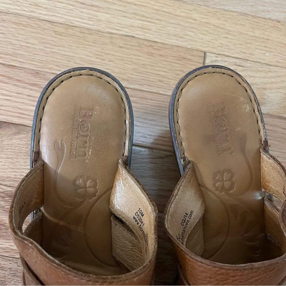 Born Pollina Platform Mules Clogs Brown Woven Leather Size 10 - Image 4