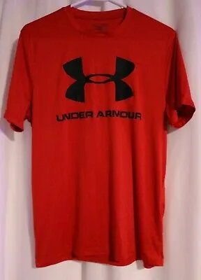 Mens Size Medium Under Armour Heat gear Red WorkOut Shirt Logo Training Gym Tee - Image 2