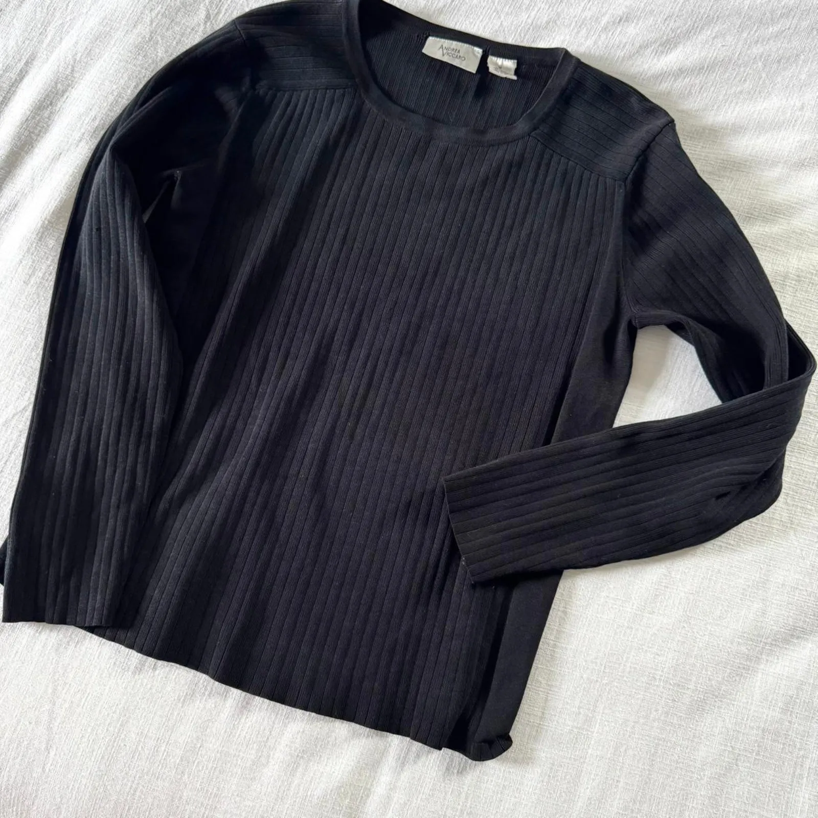 Vintage 90s Black Silk Blend Ribbed Knit Top Size M - Image 5