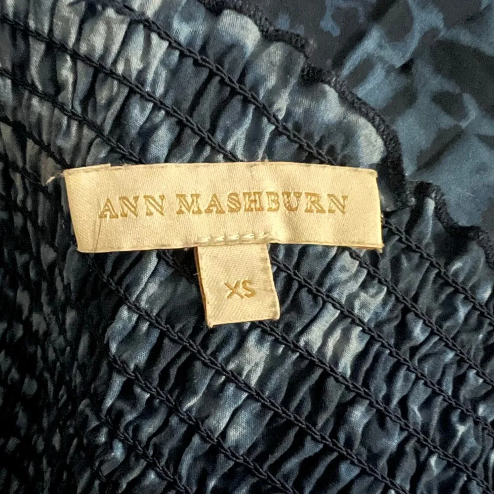 Ann Mashburn Andra Smocked Long Sleeve Maxi Dress XS Women’s Blue Navy Patchwork - Image 4