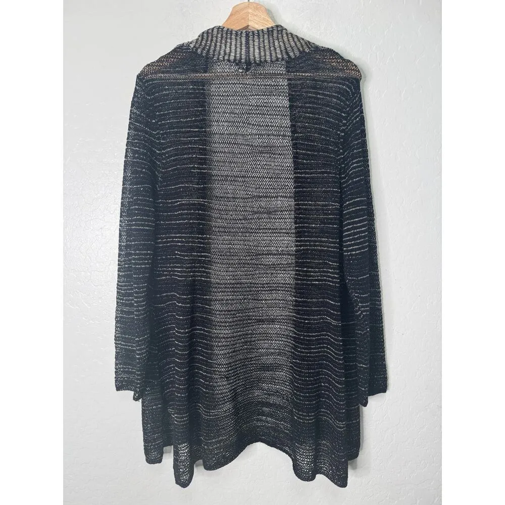 Eileen Fisher Womens Size 1 XL Open Cardigan Wool/Linen Blend Fishe Net Black - Image 2