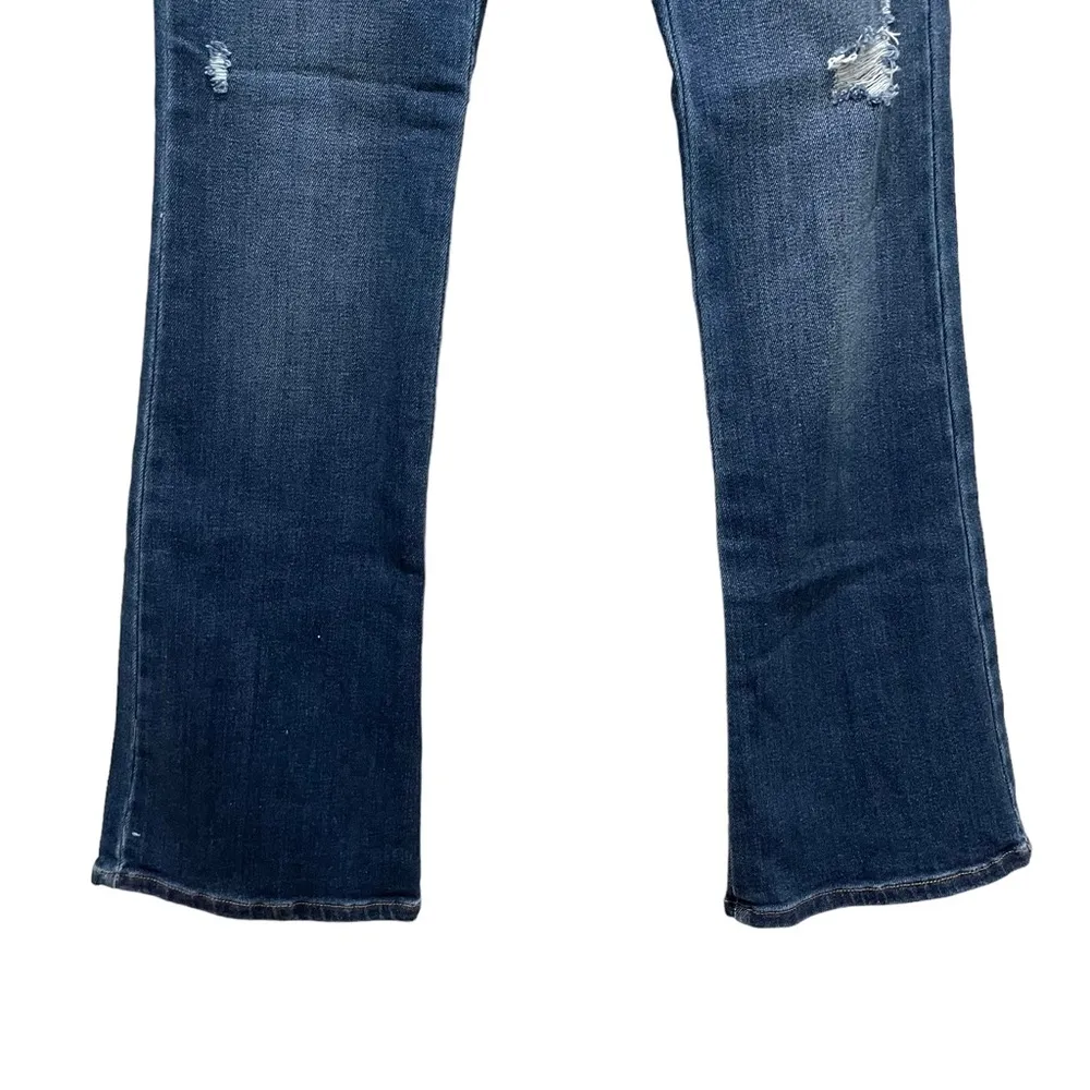 Cello High Rise Distressed Flare Jeans split bottom hem Dark Wash Size 5 - Image 2