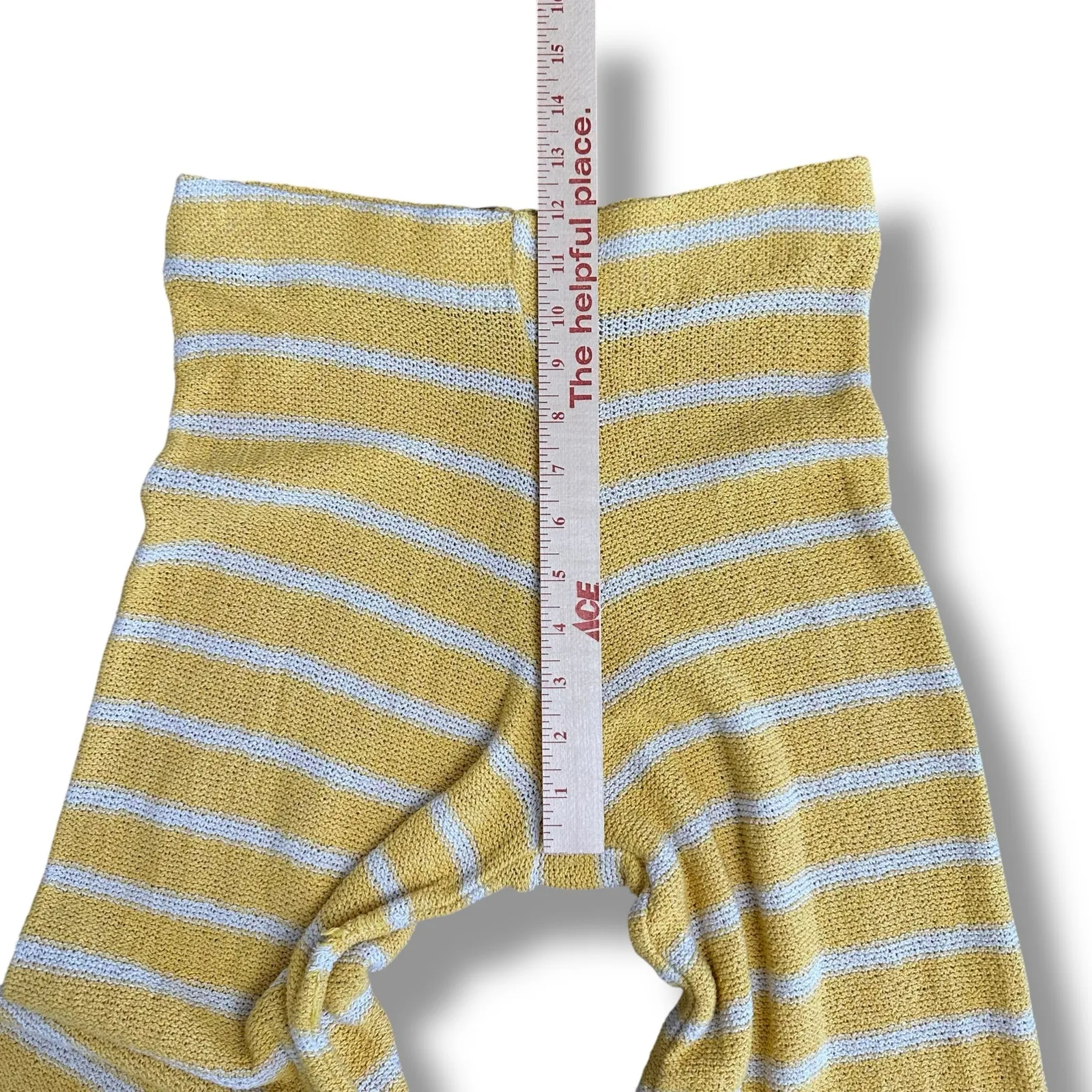 ZARA Knit Wide Leg Pants M Yellow White Striped Cropped Lounge Sweater Knit Boho - Image 6