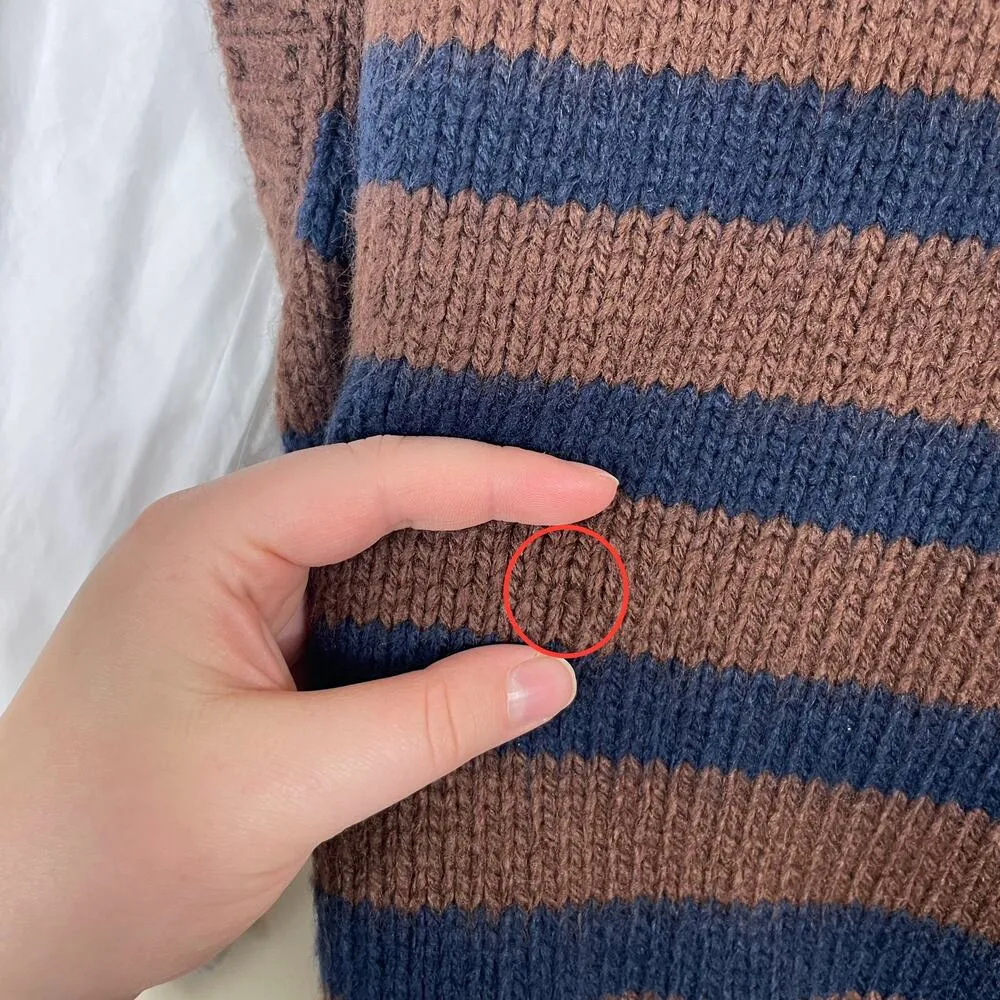 Evereve Brown and Navy Gracen Stripe Two-Fer Cotton Puff 3/4 Sleeve Sweater Vest - Image 5