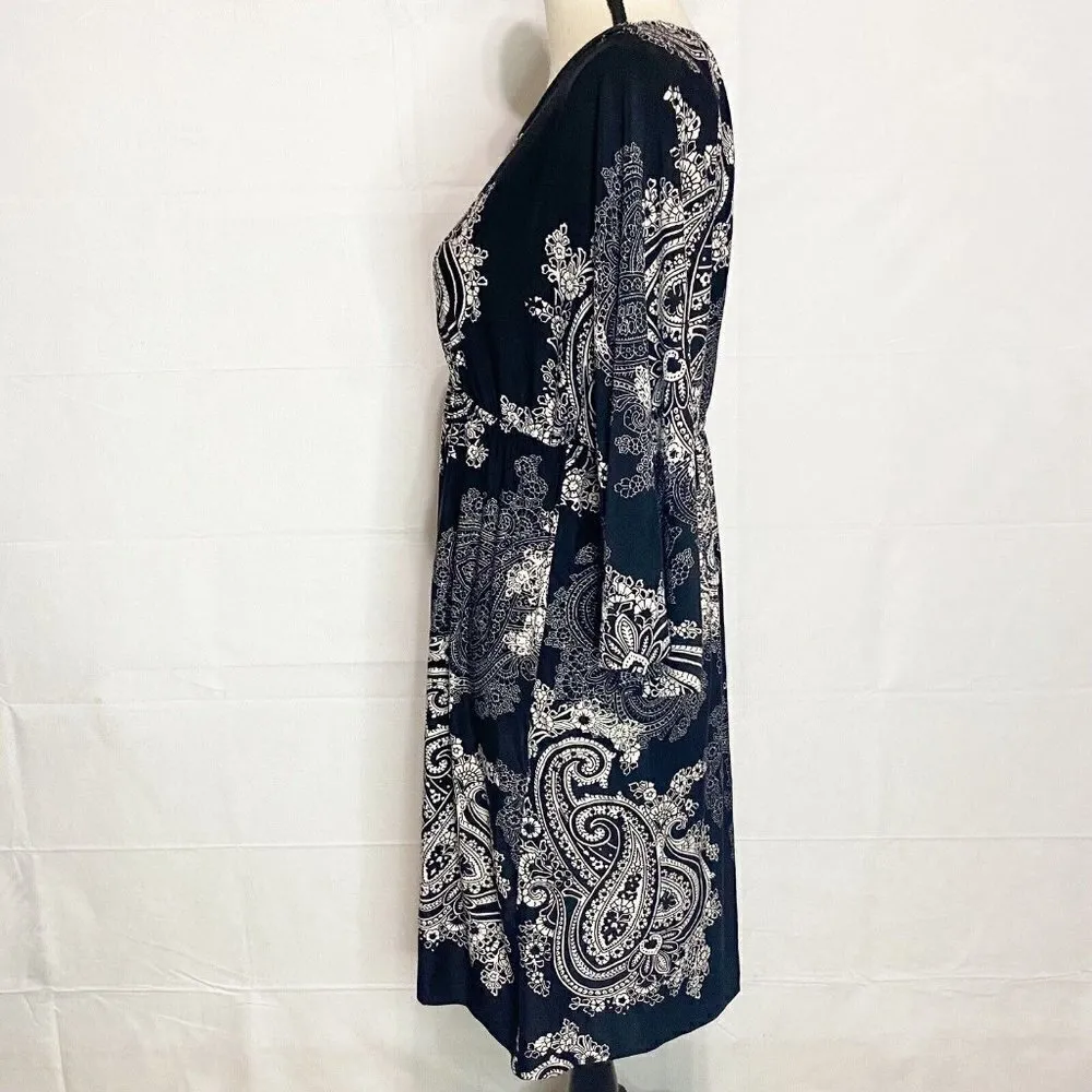 Soma Intimates Empire Waist Black Floral Knit Dress Ragland Sleeve Sz Small - Image 4