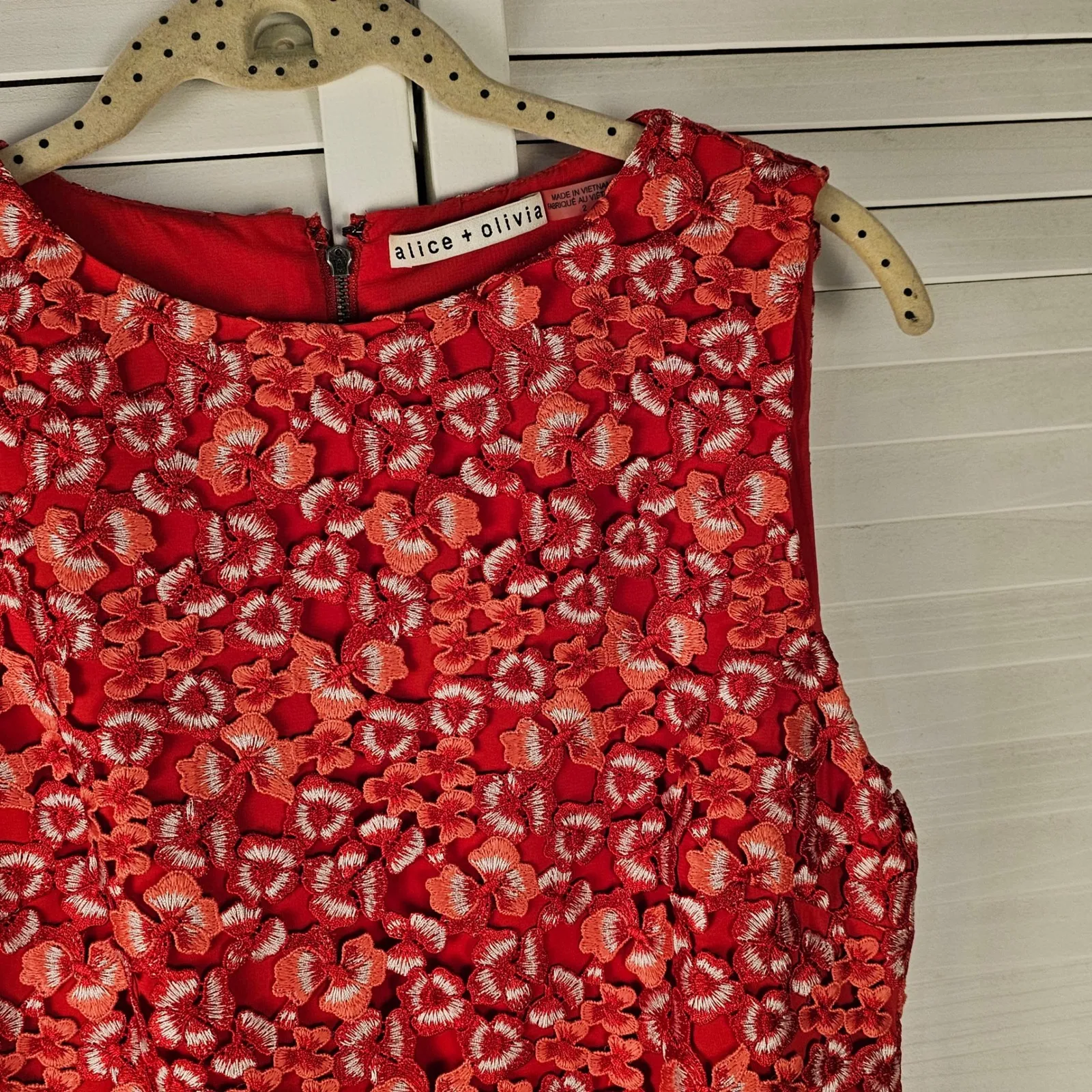 Alice + Olivia‎ Womens Red Clyde Floral Lace Eyelet Mini Dress 2 - Image 4