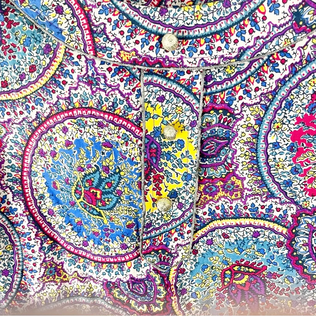 TALBOTS 100% Cotton Paisley Print Long Sleeves Accent Button Blouse Size 12 - Image 7