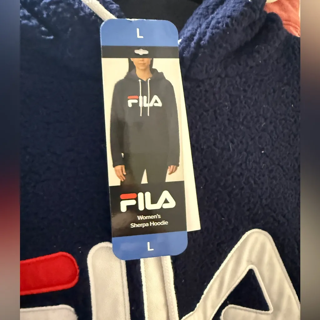 Fila Dark Blue Sherpa Off-Duty Hoodie Cozy Streetwear Fit Check Loungewear NWT - Image 7