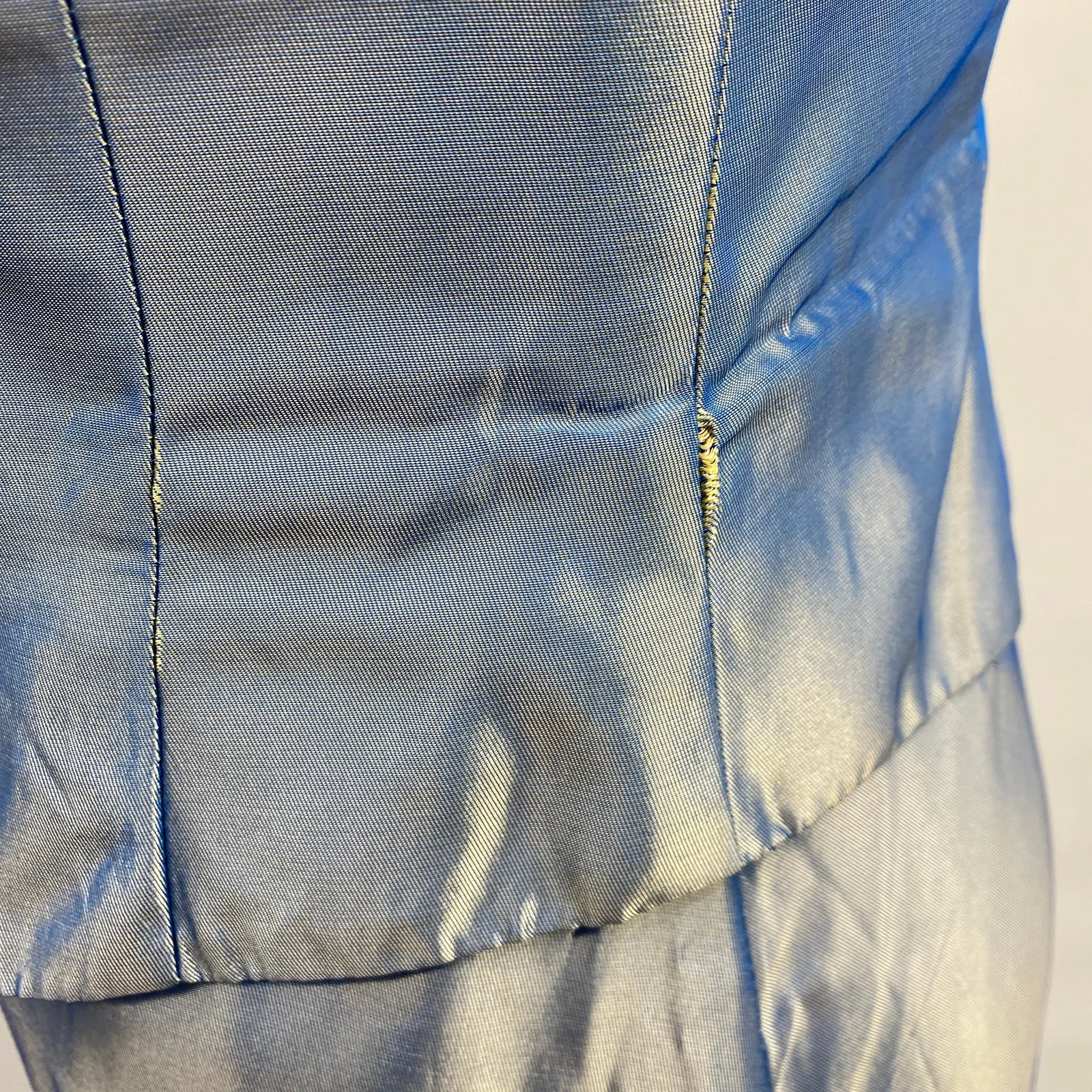 Vintage Y2k Iridescent Fairy Princess Gown Beaded Neckline Maxi Blue Gray XS - Image 7