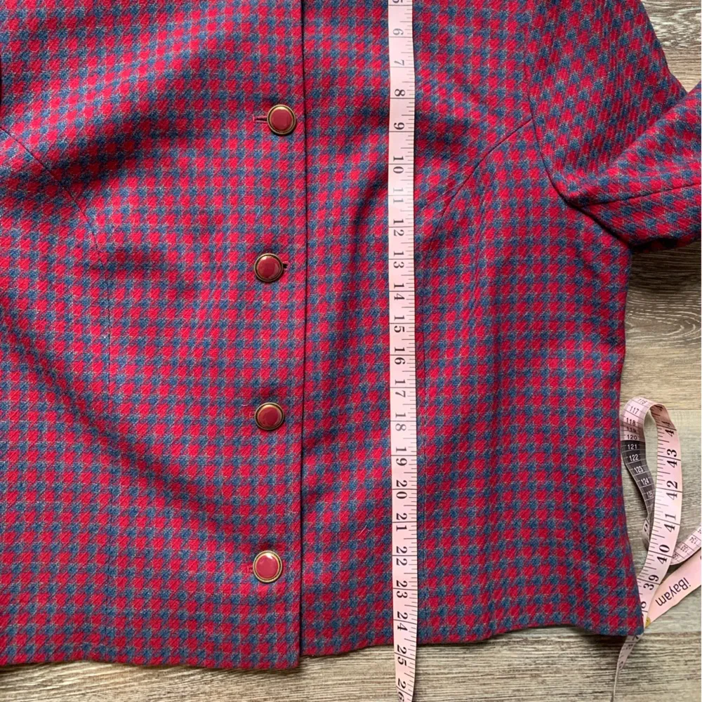 Pendleton Red and Blue Houndstooth Virgin Wool Button Up Cropped Blazer 18W - Image 6