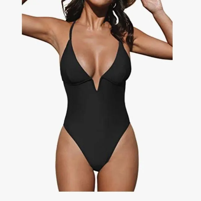 NEW Swimsuit 1 Pc Deep V Neck Crisscross Adjustable Strap XL 16/18 - Image 3