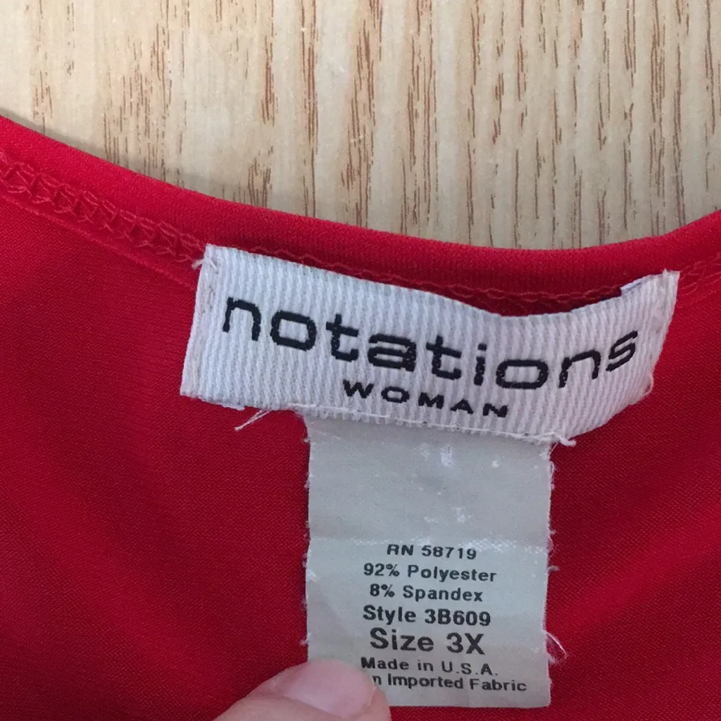 Womens Notations Stretchy Vneck Shirt 3/4” Length Sleeve-Long Sleeve Red Size 3X - Image 5