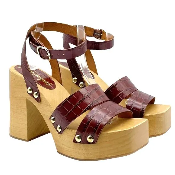 NWT Free People Mallory Brown Leather Clog Platform Ankle Wrap Sandal Size 8 NEW - Image 3
