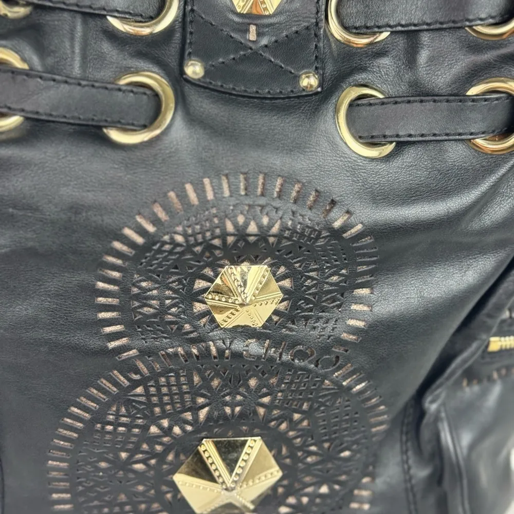 Jimmy Choo Ramona black soft leather leather metal logo embellished satchel bag! - Image 9