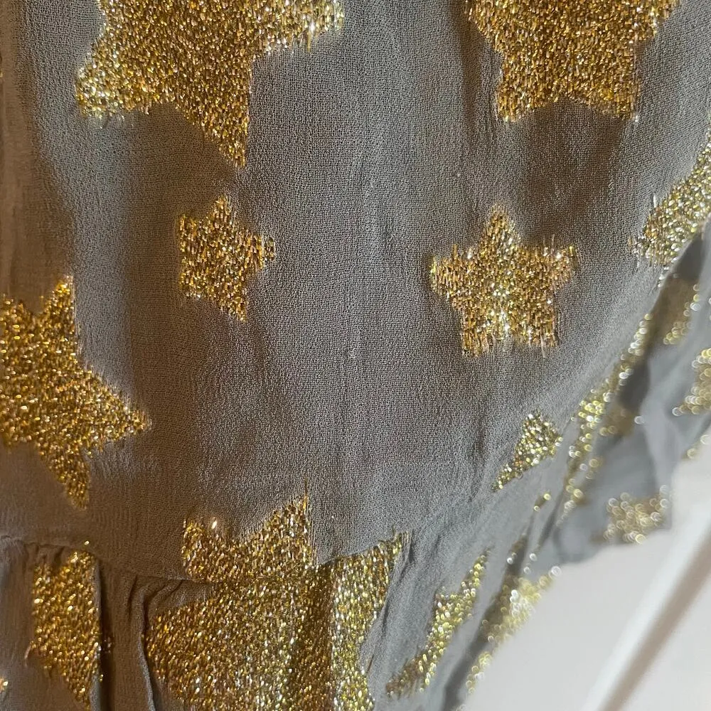 Loft Shimmer Gold Star Tiered Mini Dress | Size Medium - Image 11