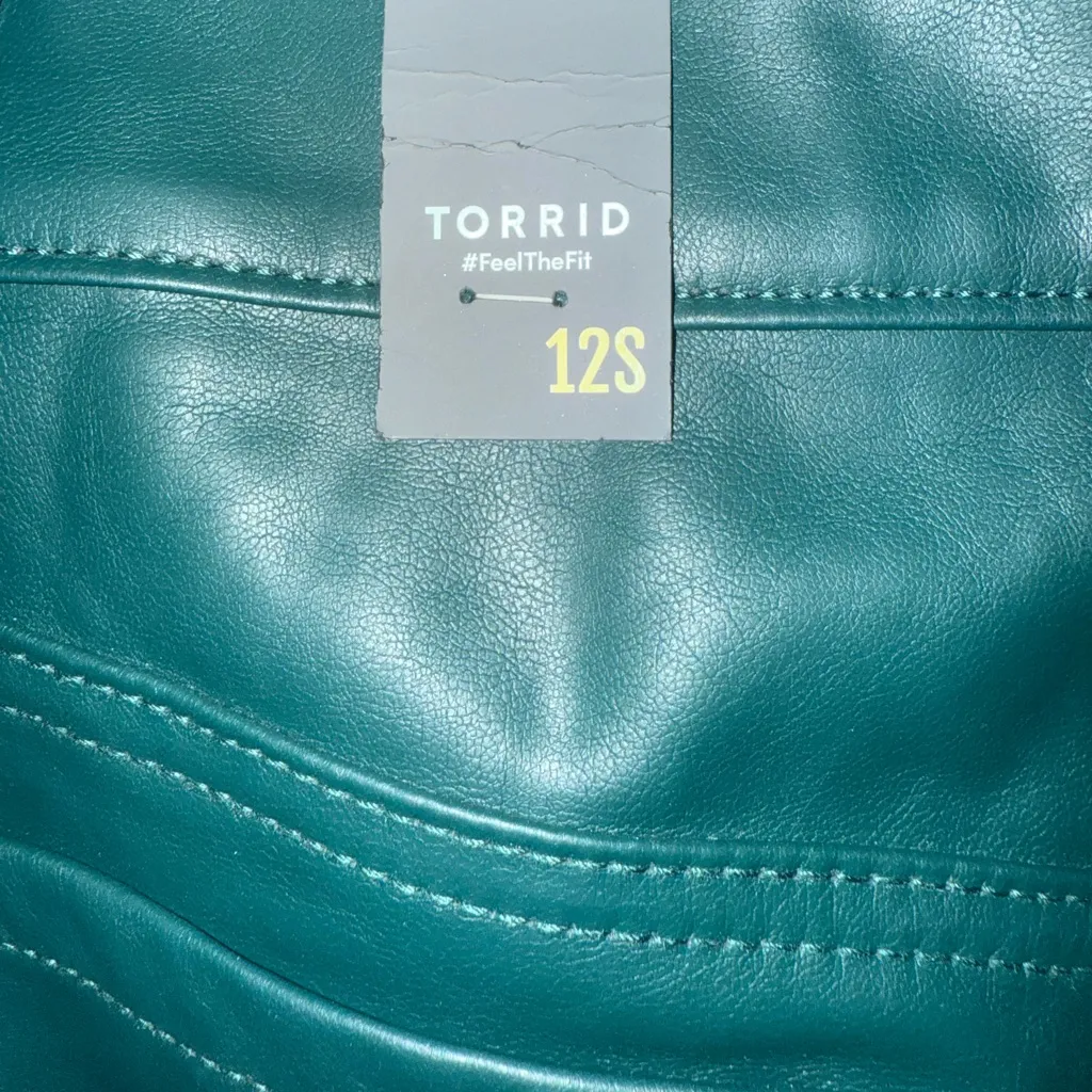Torrid Green Faux Leather Pants High Rise Skinny Plus Size 12 Short Botanical - Image 9