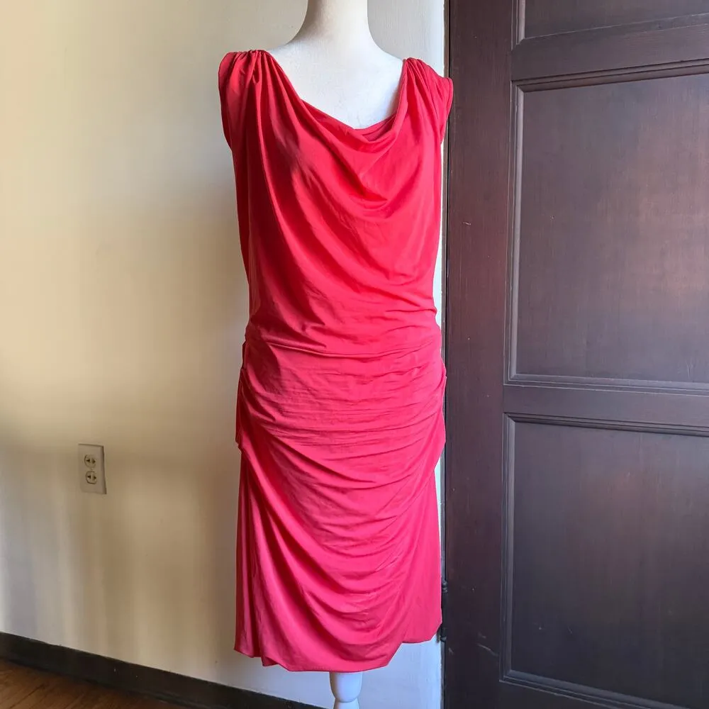 HALSTON HERITAGE | Poppy Red Cap Sleeve Overlay Dress With Draped Waist | XL - Image 3