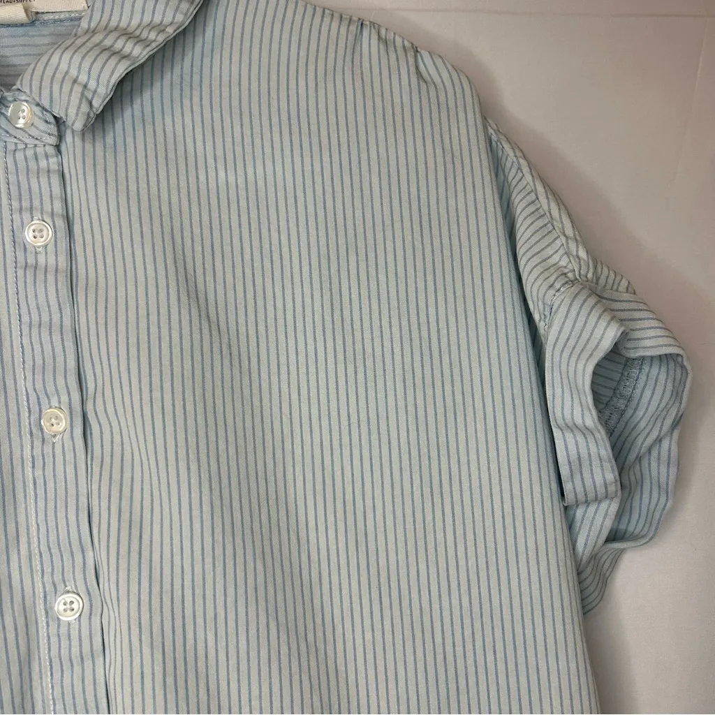 Thread + Supply long shirt short Sleeve button Down striped‎ Large Pocket Tencel Blue - Image 5