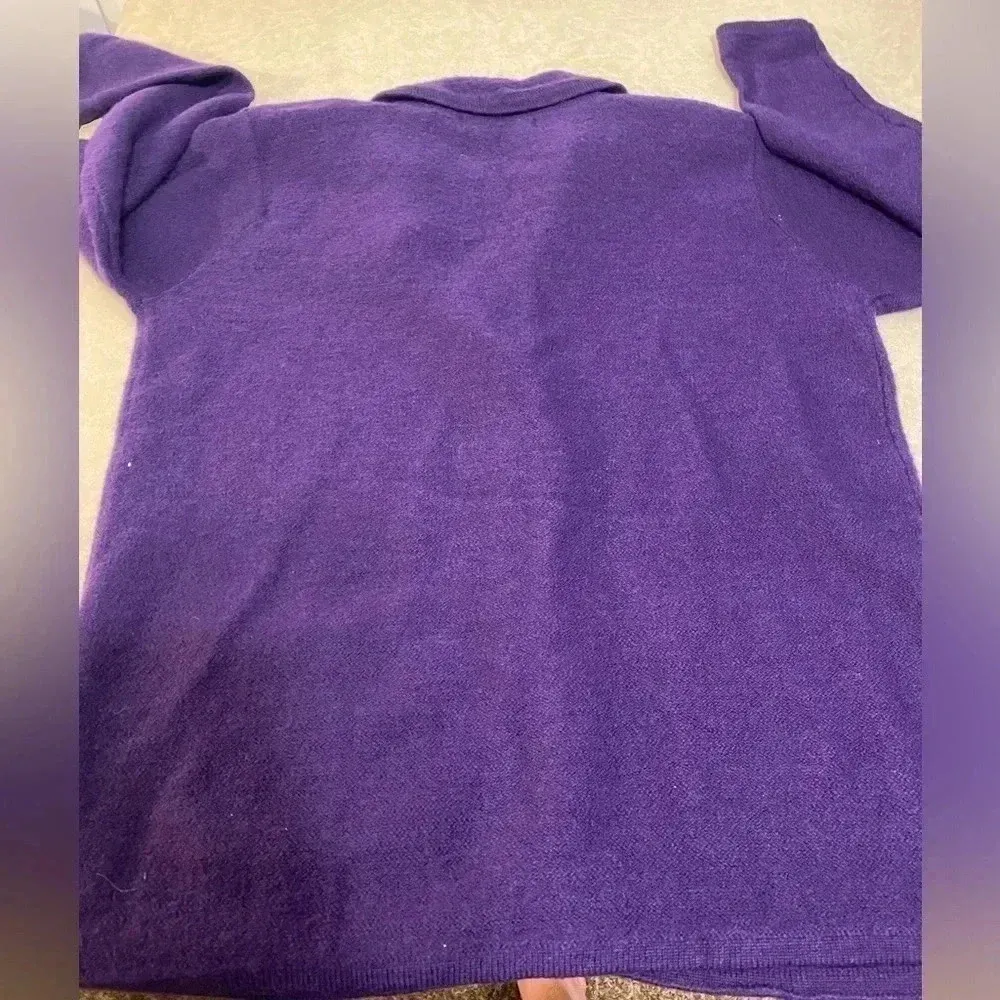 Karen Scott Pure Wool Purple sweater cardigan‎ shoulder pads buttons Size L - Image 2