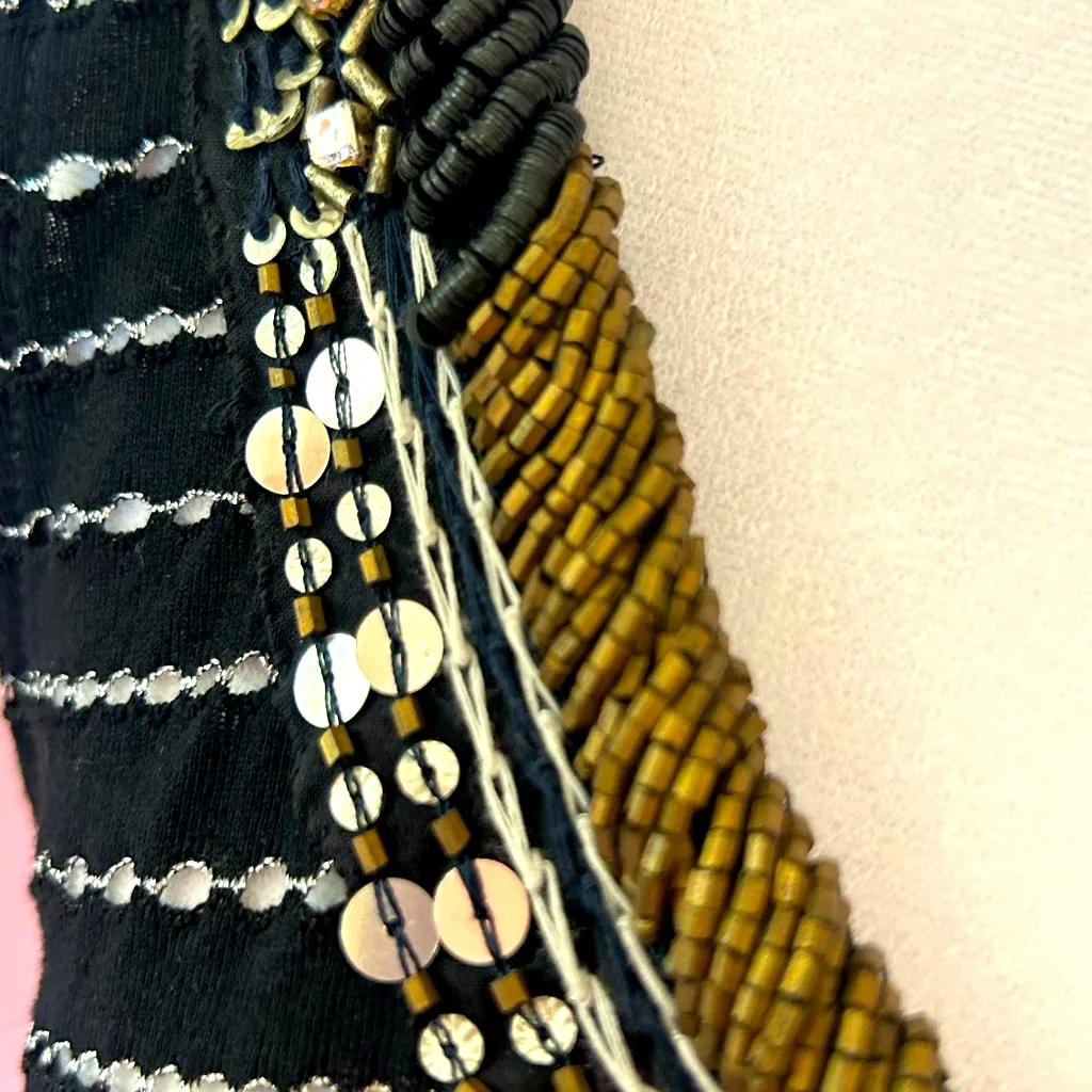 Free People Aztec Louie Black beaded Embellished open back Tank Top size Med - Image 7
