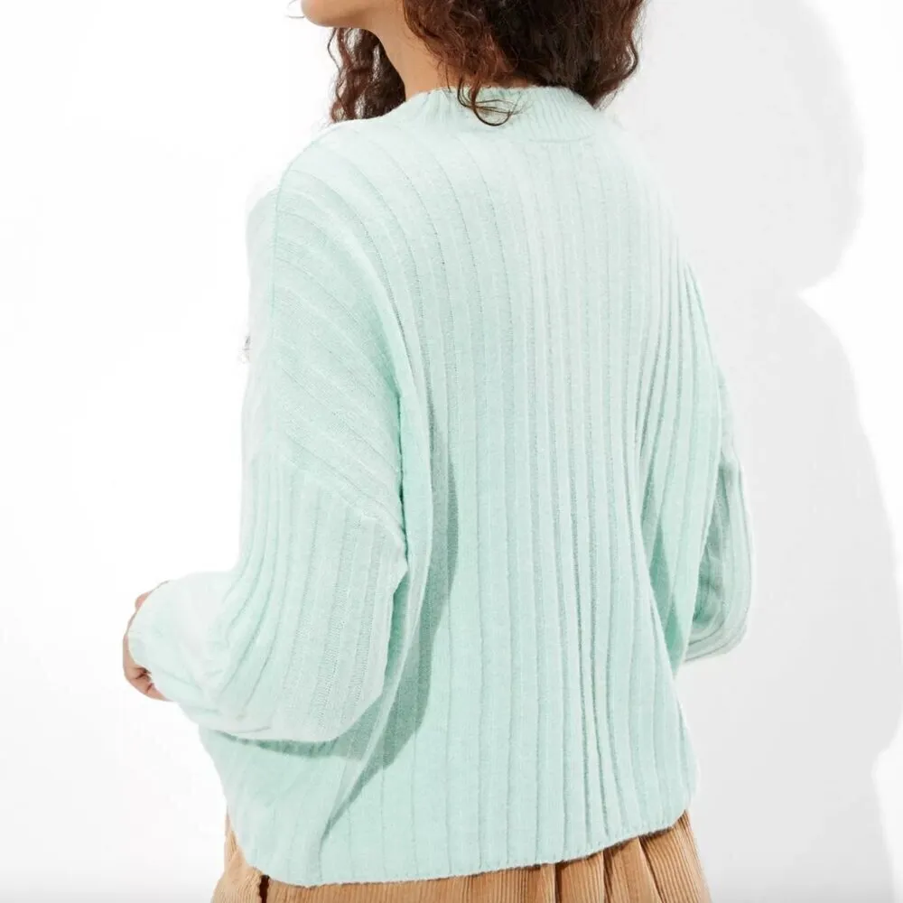 AMERICAN EAGLE Cropped Dreamspun Crew Neck Sweater Solid Mint Green Blue Crop M - Image 3