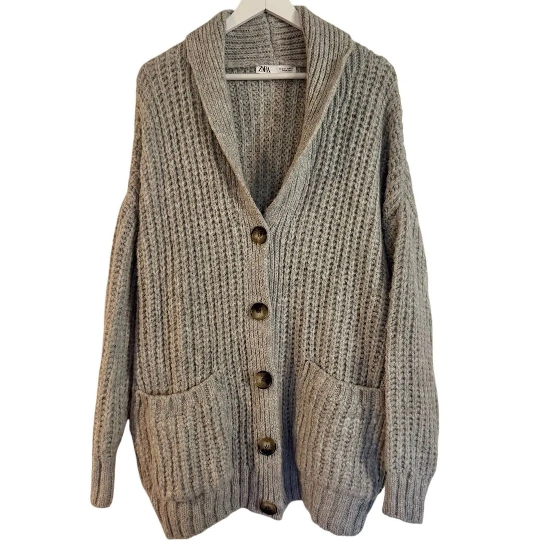 Zara grey oversized chunky knit cardigan sweater size small - Image 10