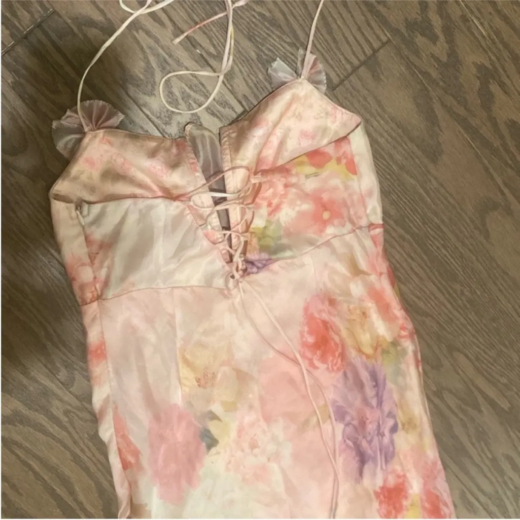 For Love and Lemons Lisa Sheer pink Floral Maxi‎ Dress small - Image 4