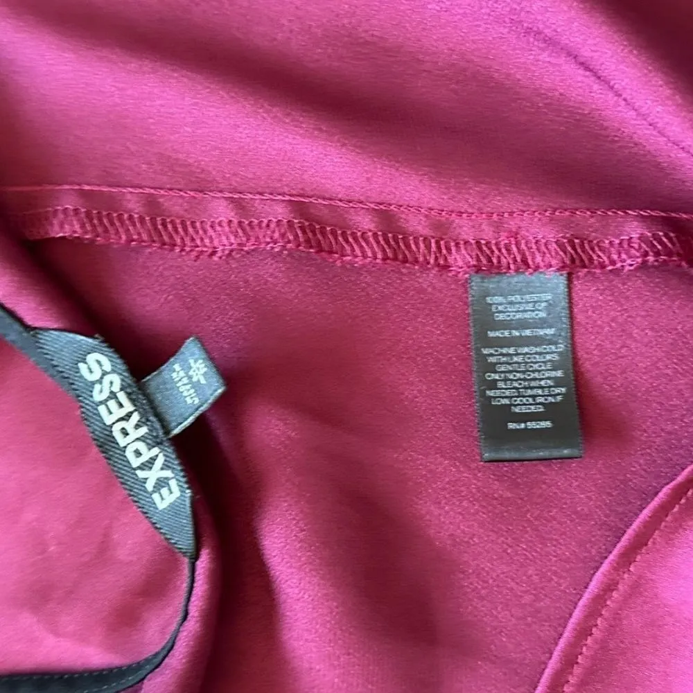 Express Medium Satin Camisole Maroon with Black Lace deep V-neck​​​​ - Image 6